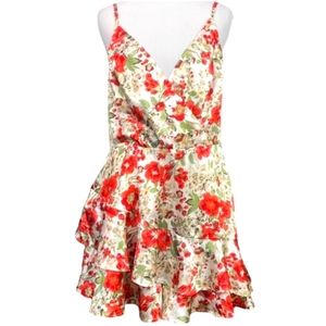 Lulus Love That Blooms Ivory Floral Print Satin Ruffled Skort Romper